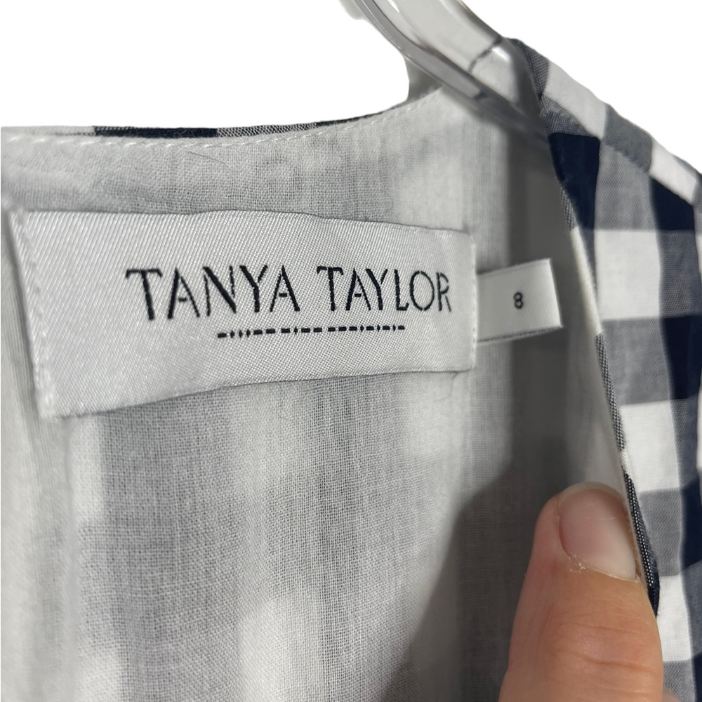 Tanya Taylor | Monica Gigham Cutout Midi Dress White/Navy 8 - Picture 3 of 9